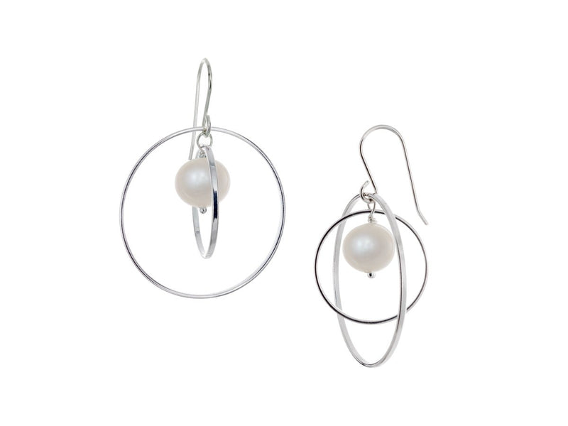 Orbit White Pearl Loop Earrings - Pamela Lauz Jewellery