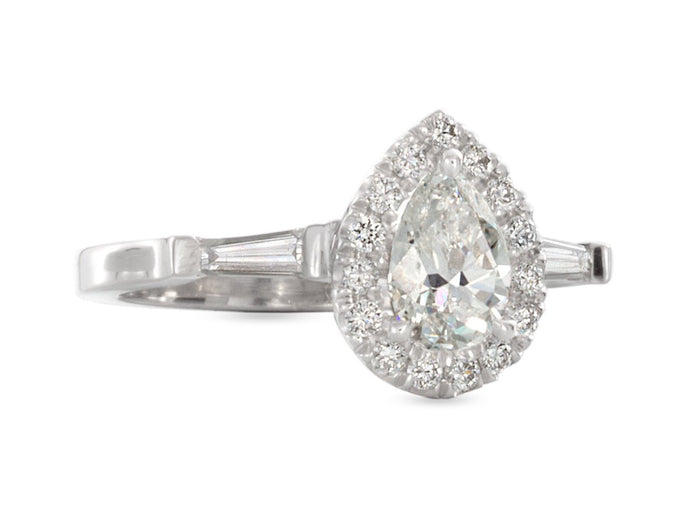 Pear Shaped and Baguette Diamond Engagement Ring - Pamela Lauz Jewellery