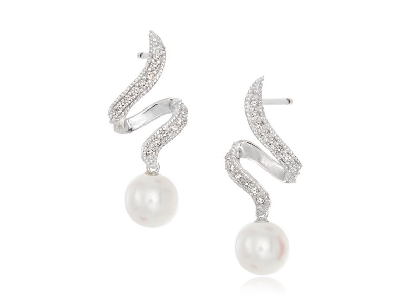 Pearl and Diamond Swirl Earrings - Pamela Lauz Jewellery