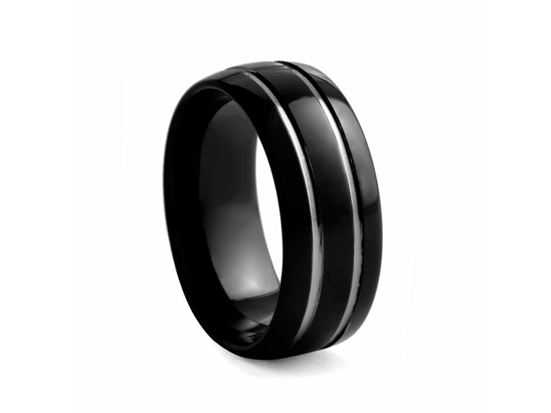 Plated Tungsten Band with Two Ridges - Pamela Lauz Jewellery