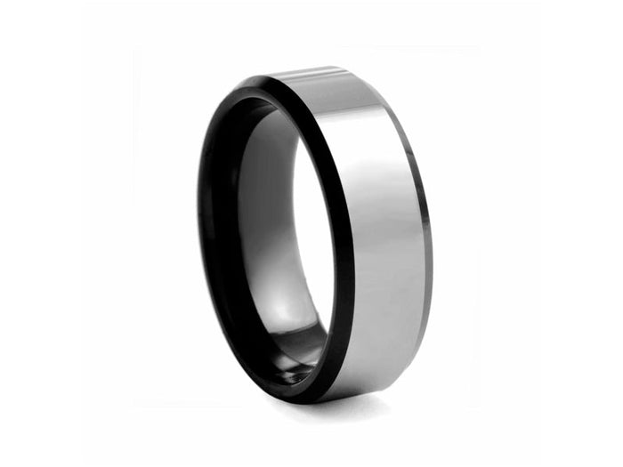 Polished Tungsten Band with Black-plated Edges - Pamela Lauz Jewellery