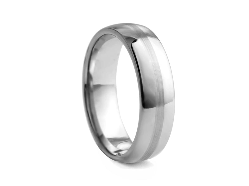 Polished Tungsten Band with Textured Centre - Pamela Lauz Jewellery