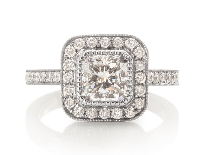 Cushion Cut Diamond Illusion Double Halo Double Band in Solid 18k Whit –  Estella Collection