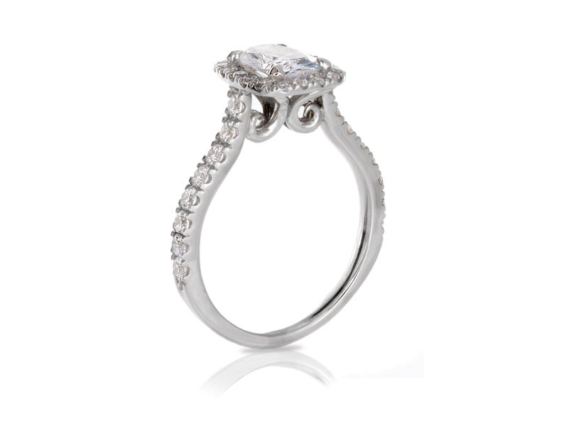 Scroll Diamond Halo Wedding Rings - Pamela Lauz Jewellery