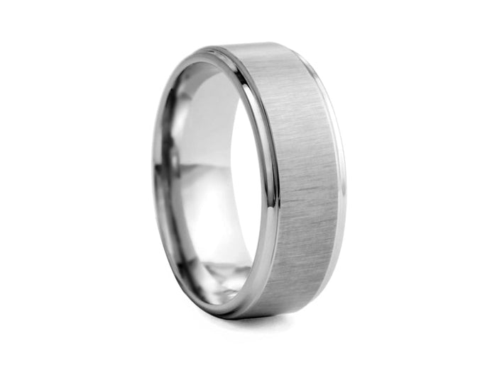 Step-cut Polished and Textured Tungsten Band - Pamela Lauz Jewellery