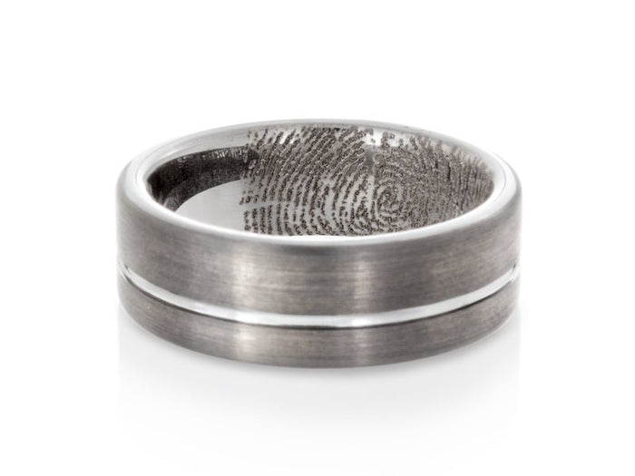 Tungsten Band with Engraved Fingerprint - Pamela Lauz Jewellery