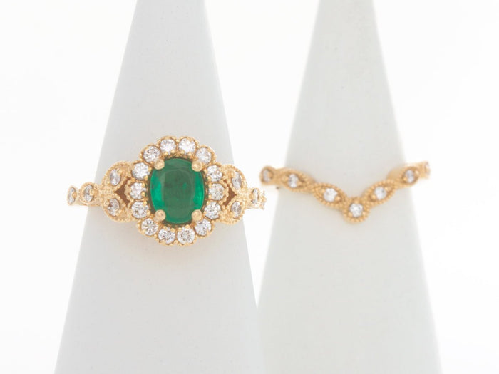Vintage Emerald and Diamond Engagement Ring - Pamela Lauz Jewellery