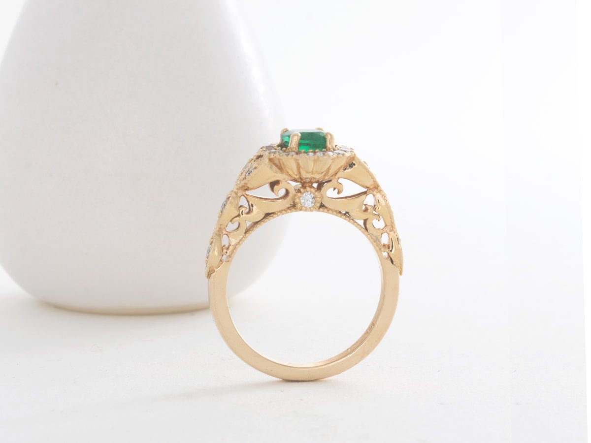 Vintage Emerald and Diamond Engagement Ring - Pamela Lauz Jewellery