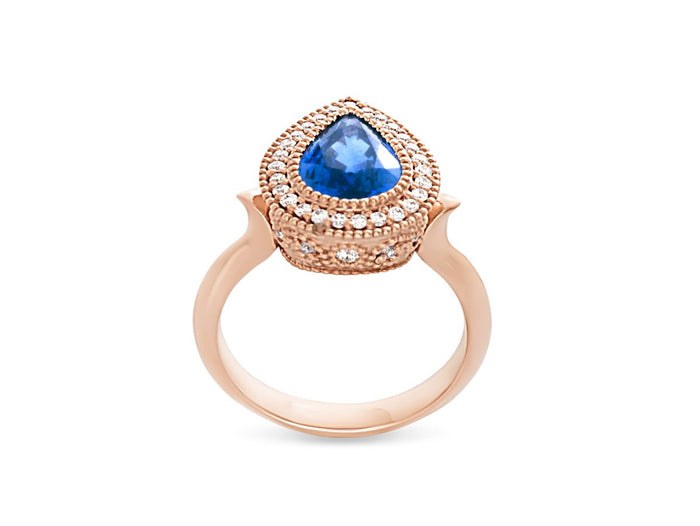 Vintage Sapphire Rose Gold Diamond Engagement Ring - Pamela Lauz Jewellery